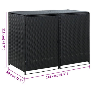 Double Wheelie Bin Shed Poly Rattan Black 148x80x111 cm - Giant Lobelia