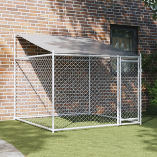 Dog Cage with Roof and Door Grey 2x2x2 m Galvanised Steel - Giant Lobelia