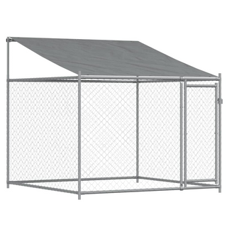 Dog Cage with Roof and Door Grey 2x2x2 m Galvanised Steel - Giant Lobelia