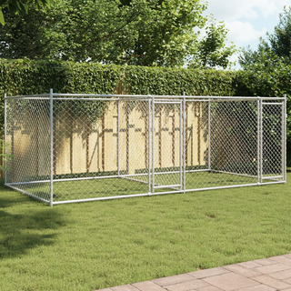 Dog Cage with Doors Grey 4x2x1.5 m Galvanised Steel - Giant Lobelia