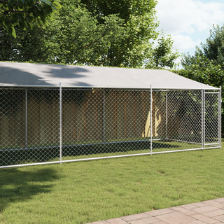 Dog Cage with Roof and Door Grey 8x2x2 m Galvanised Steel - Giant Lobelia