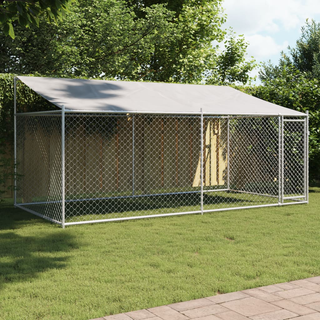 Dog Cage with Roof and Door Grey 4x2x2 m Galvanised Steel - Giant Lobelia