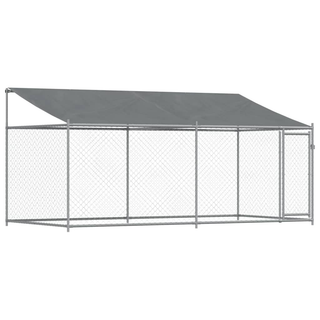 Dog Cage with Roof and Door Grey 4x2x2 m Galvanised Steel - Giant Lobelia