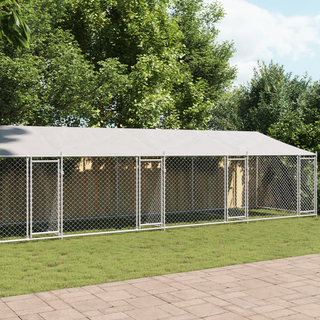 Dog Cage with Roof and Doors Grey 10x2x2 m Galvanised Steel - Giant Lobelia