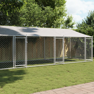 Dog Cage with Roof and Doors Grey 8x2x2 m Galvanised Steel - Giant Lobelia