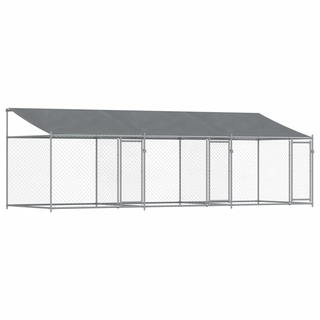 Dog Cage with Roof and Doors Grey 6x2x2 m Galvanised Steel - Giant Lobelia