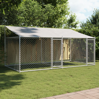 Dog Cage with Roof and Doors Grey 4x2x2 m Galvanised Steel - Giant Lobelia