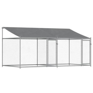 Dog Cage with Roof and Doors Grey 4x2x2 m Galvanised Steel - Giant Lobelia