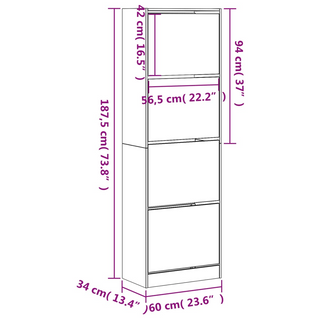 vidaXL Shoe Cabinet with 4 Flip-Drawers Brown Oak 60x34x187.5 cm - Giant Lobelia