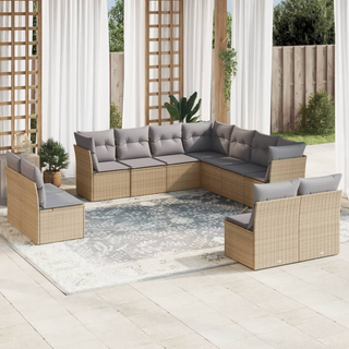 11 Piece Garden Sofa Set with Cushions Beige Poly Rattan - Giant Lobelia