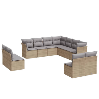 11 Piece Garden Sofa Set with Cushions Beige Poly Rattan - Giant Lobelia