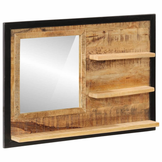 Mirror with Shelves 80x8x55 cm Glass and Solid Wood Mango - Giant Lobelia