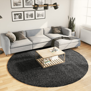 Shaggy Rug High Pile Modern Anthracite Ø 240 cm - Giant Lobelia