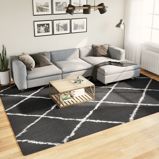 Shaggy Rug High Pile Modern Black and Cream 240x340 cm - Giant Lobelia