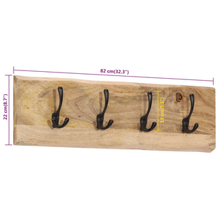 vidaXL Wall-mounted Coat Rack with 4 Hooks Solid Wood Mango - Giant Lobelia