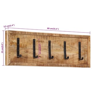 vidaXL Wall-mounted Coat Rack with 5 Hooks Solid Wood Mango - Giant Lobelia