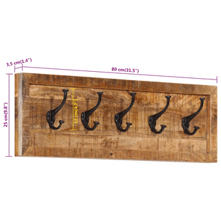 vidaXL Wall-mounted Coat Rack with 5 Hooks Solid Wood Mango - Giant Lobelia