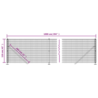 Wire Mesh Fence with Flange Anthracite 1.1x10 m - Giant Lobelia