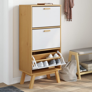 vidaXL Shoe Cabinet OLDEN White and Brown 55x35x120cm Solid Wood Pine - Giant Lobelia