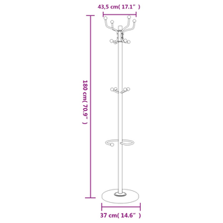 vidaXL Coat Stand with Umbrella Holder Black 180 cm Powder-coated Iron - Giant Lobelia