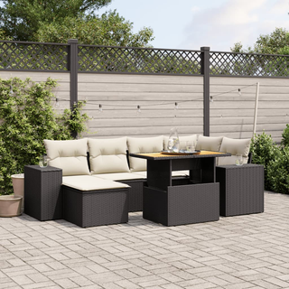 7 Piece Garden Sofa Set with Cushions Black Poly Rattan - Giant Lobelia