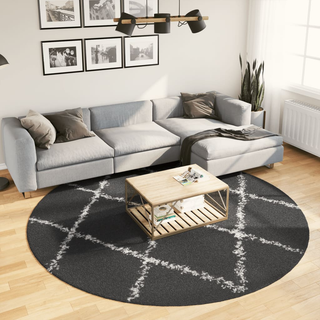 vidaXL Shaggy Rug High Pile Modern Black and Cream Ø 240 cm - Giant Lobelia