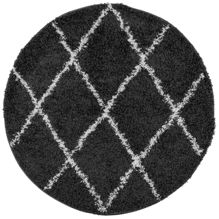 vidaXL Shaggy Rug High Pile Modern Black and Cream Ø 240 cm - Giant Lobelia