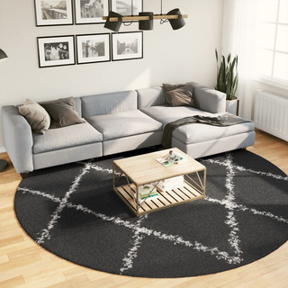 Shaggy Rug High Pile Modern Black and Cream Ø 280 cm - Giant Lobelia