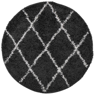 Shaggy Rug High Pile Modern Black and Cream Ø 280 cm - Giant Lobelia