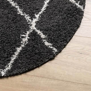 Shaggy Rug High Pile Modern Black and Cream Ø 280 cm - Giant Lobelia