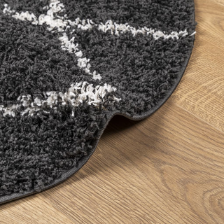 Shaggy Rug High Pile Modern Black and Cream Ø 280 cm - Giant Lobelia