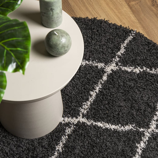 Shaggy Rug High Pile Modern Black and Cream Ø 280 cm - Giant Lobelia