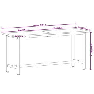 Workbench 180x55x81.5 cm Solid Wood Beech and Metal - Giant Lobelia