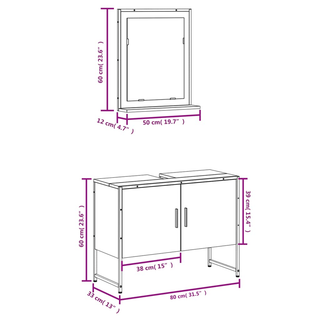 2 Piece Bathroom Cabinet Set Grey Sonoma Engineered Wood - Giant Lobelia