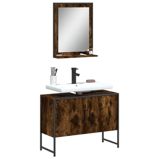 2 Piece Bathroom Cabinet Set Smoked Oak Engineered Wood - Giant Lobelia