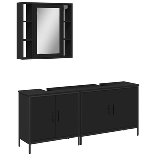 3 Piece Bathroom Cabinet Set Black Engineered Wood - Giant Lobelia