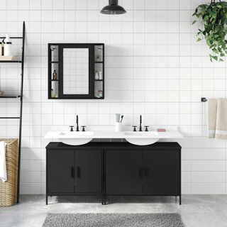 3 Piece Bathroom Cabinet Set Black Engineered Wood - Giant Lobelia