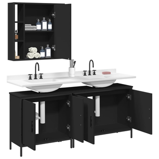 3 Piece Bathroom Cabinet Set Black Engineered Wood - Giant Lobelia