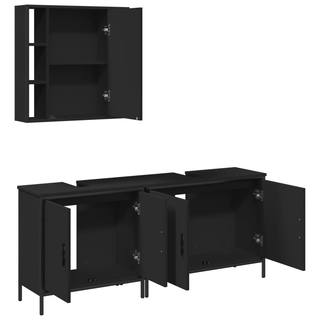 3 Piece Bathroom Cabinet Set Black Engineered Wood - Giant Lobelia