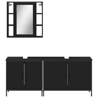 3 Piece Bathroom Cabinet Set Black Engineered Wood - Giant Lobelia