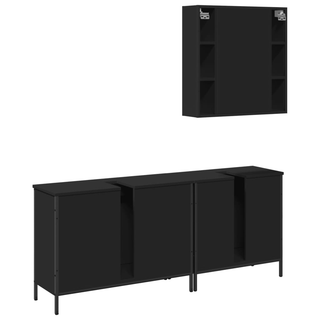 3 Piece Bathroom Cabinet Set Black Engineered Wood - Giant Lobelia