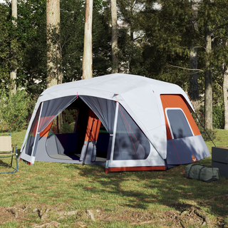 Camping Tent with LED Light 10-Person Green Light Grey and Orange - Giant Lobelia