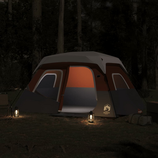 Camping Tent with LED Light 6-Person Light Grey and Orange - Giant Lobelia