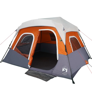 Camping Tent with LED Light 6-Person Light Grey and Orange - Giant Lobelia