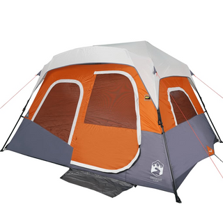 Camping Tent with LED Light 6-Person Light Grey and Orange - Giant Lobelia