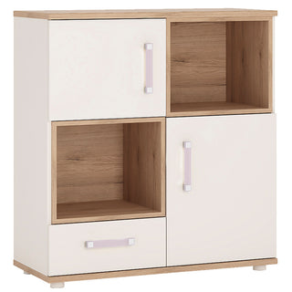 4KIDS 2 Door 1 Drawer Cupboard with 2 Open Shelves with Orange Handles - Giant Lobelia