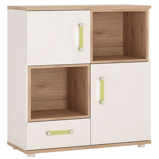 4KIDS 2 Door 1 Drawer Cupboard with 2 Open Shelves with Orange Handles - Giant Lobelia