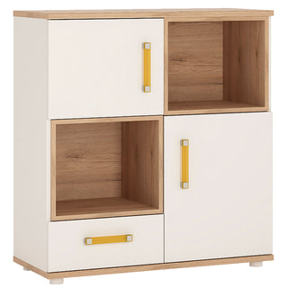 4KIDS 2 Door 1 Drawer Cupboard with 2 Open Shelves with Orange Handles - Giant Lobelia