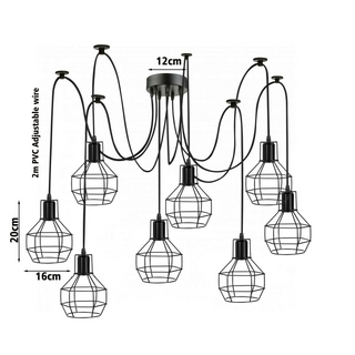 Retro Industrial Black Metal Nest Cage Ceiling 8 way Pendant Hanging Light Chandelier Indoor Lighting For Bar, Bedroom, Dining Room, Living Room~1180