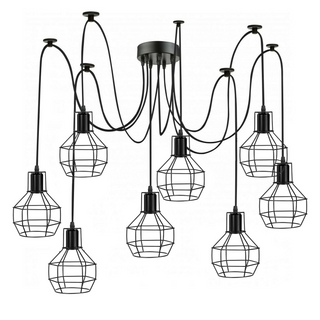 Retro Industrial Black Metal Nest Cage Ceiling 8 way Pendant Hanging Light Chandelier Indoor Lighting For Bar, Bedroom, Dining Room, Living Room~1180